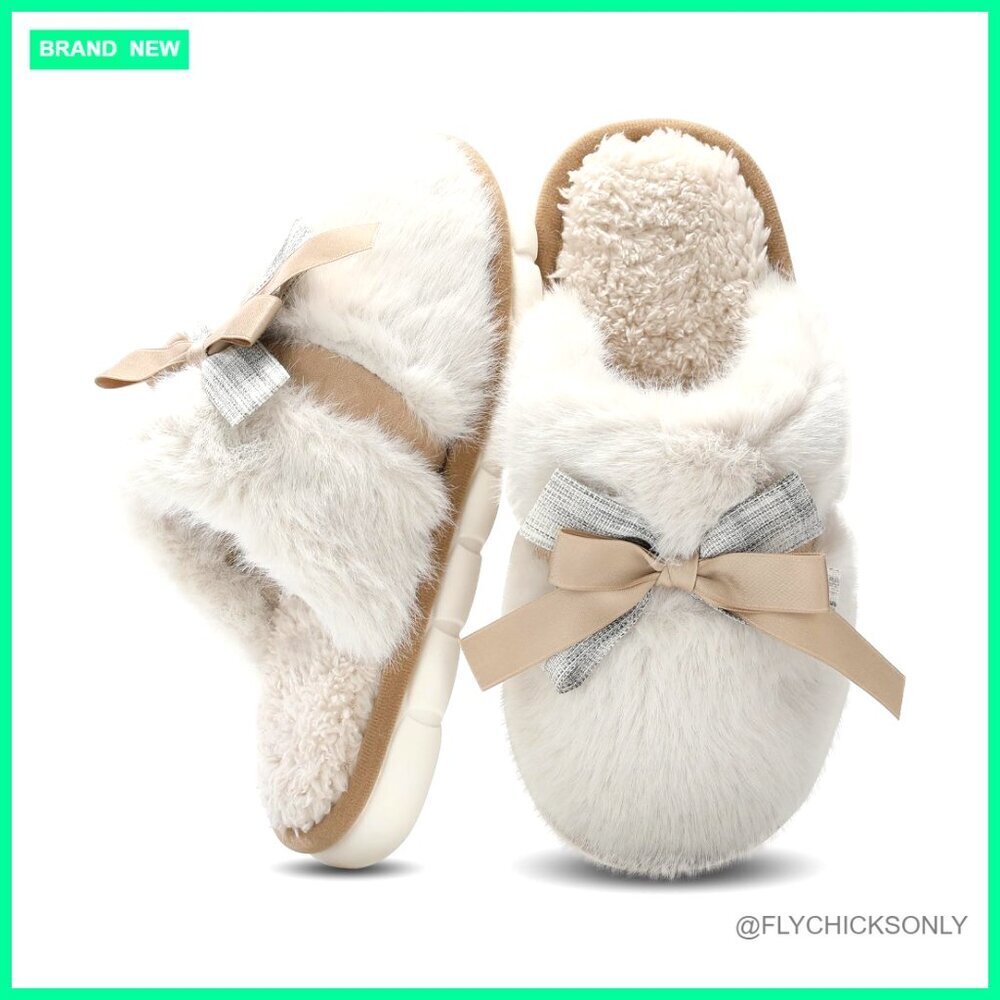 Memory Foam House Slippers with Anti-Skid Sole, Faux Fur Plush
